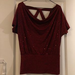 Sparkly strappy back drape neck banded bottom top